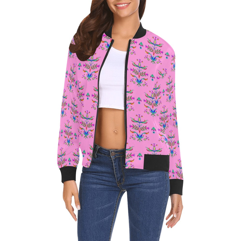 Dakota Damask Cheyenne Pink All Over Print Bomber Jacket for Women