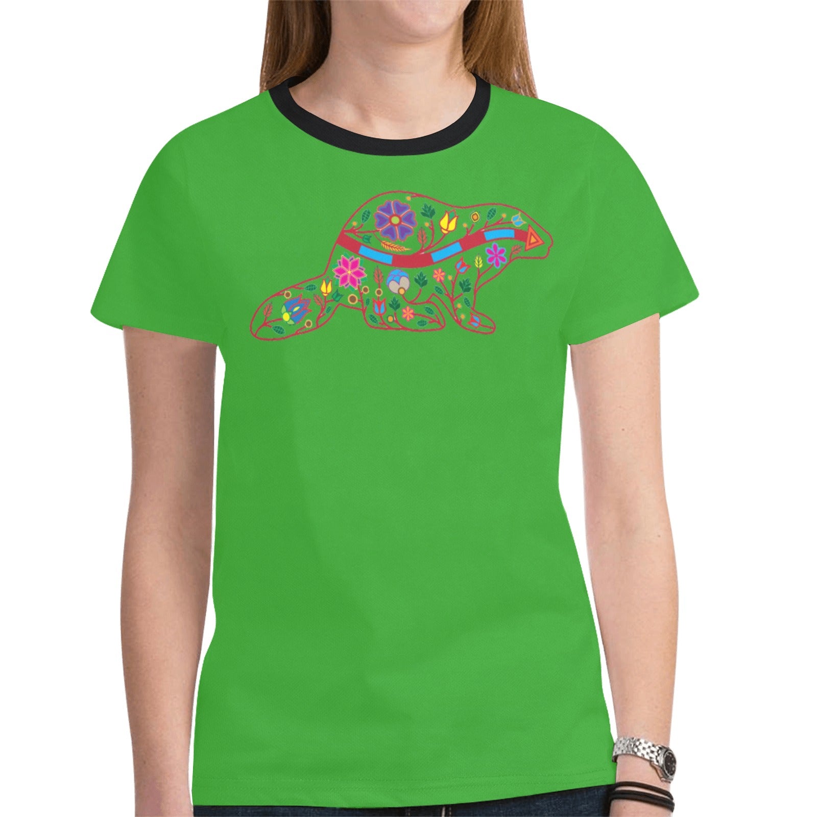 Floral Beaver Spirit Guide (Green) T-shirt for Women