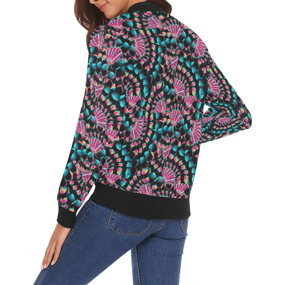 Hawk Feathers Heat Map Bomber Jacket for Women