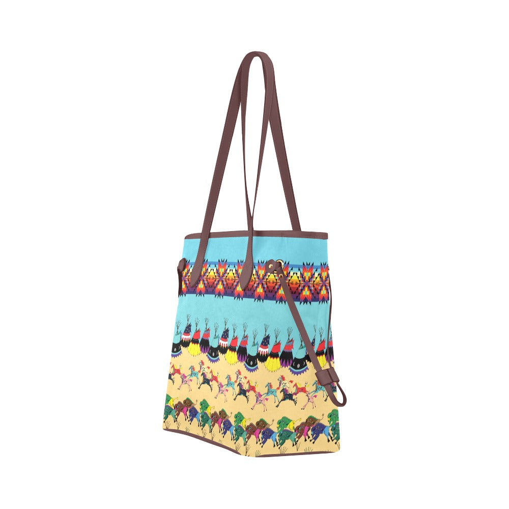 Horses and Buffalo Ledger Torquoise Clover Canvas Tote Bag