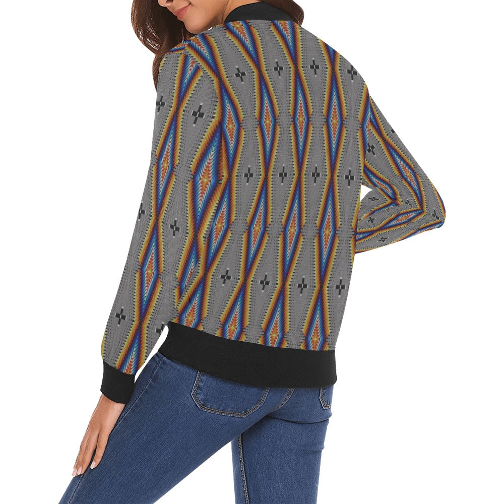 Diamond in the Bluff Grey All Over Print Bomber Jacket for Women