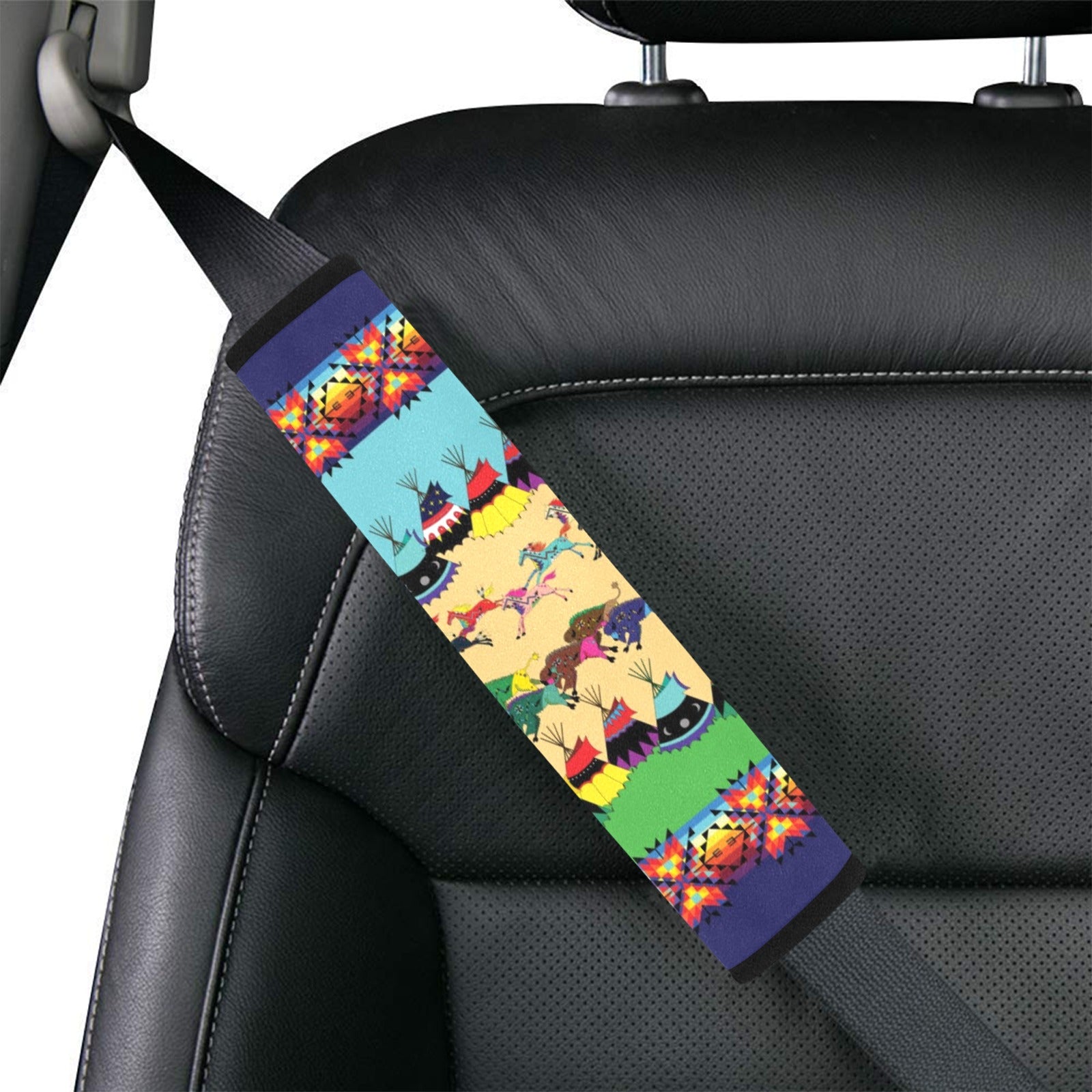 Horses and Buffalo Ledger Blue Car Seat Belt Cover 7''x12.6'' (Pack of 2)