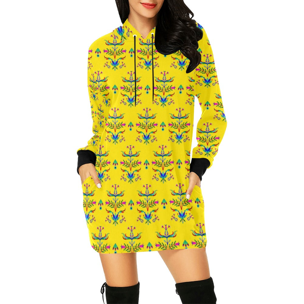Dakota Damask Yellow Hoodie Dress