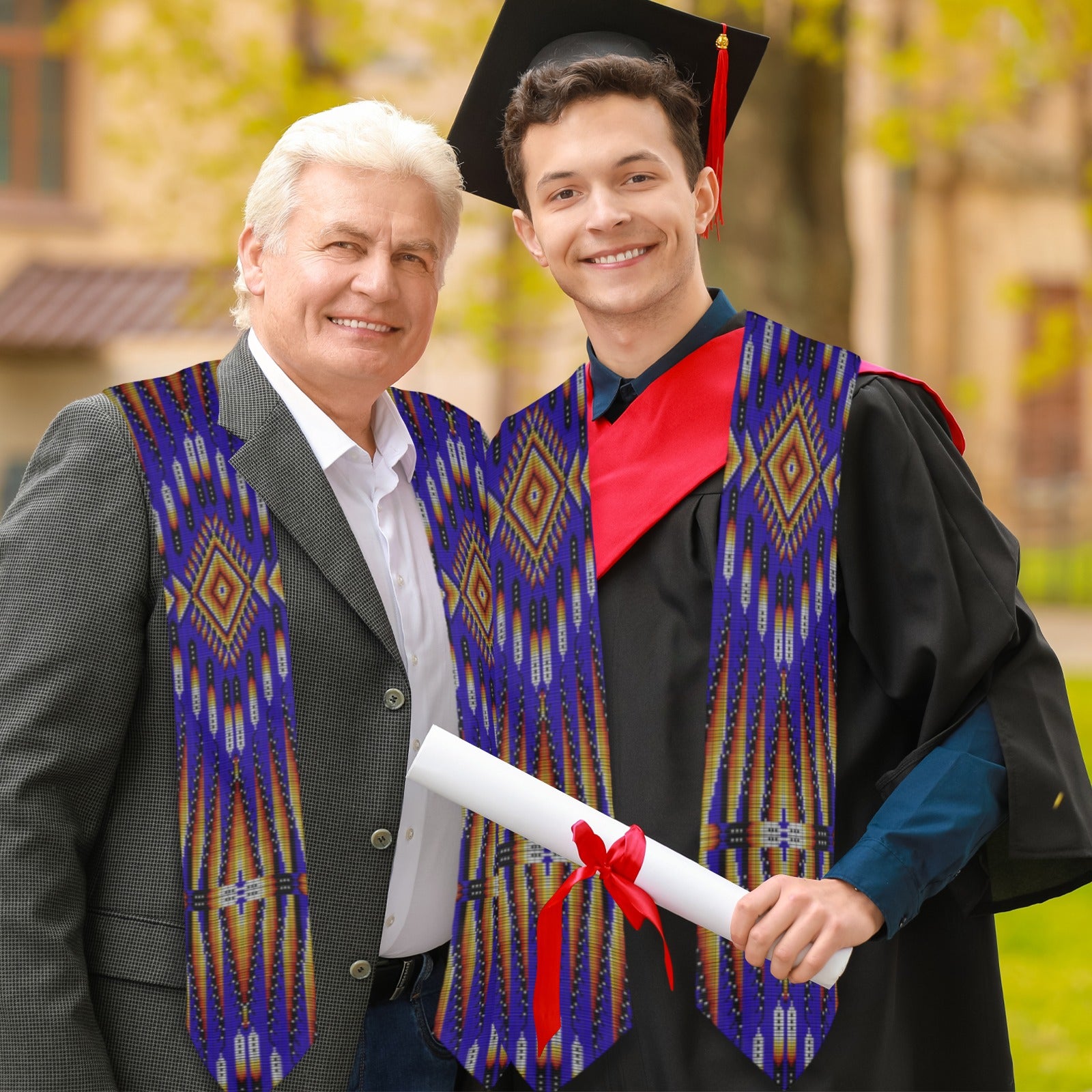 Fire Feather Blue Graduation Stole