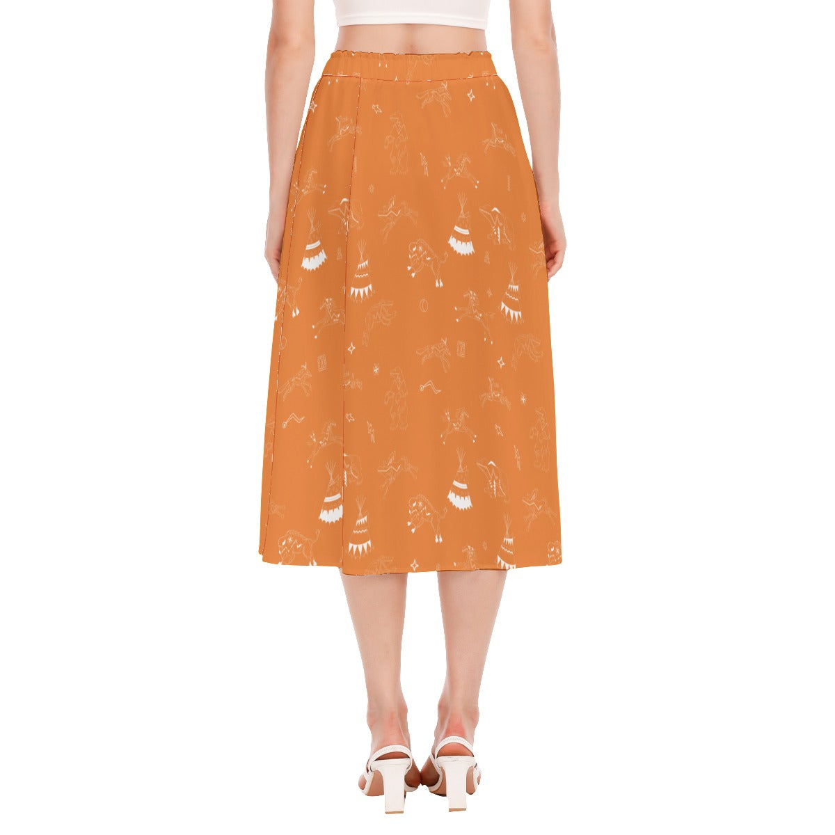 Ledger Dabbles Orange Women's Long Section Chiffon Skirt