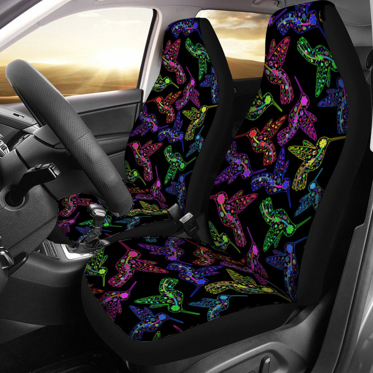 Neon Floral Hummingbird Universal Car Seat Cover With Thickened Back