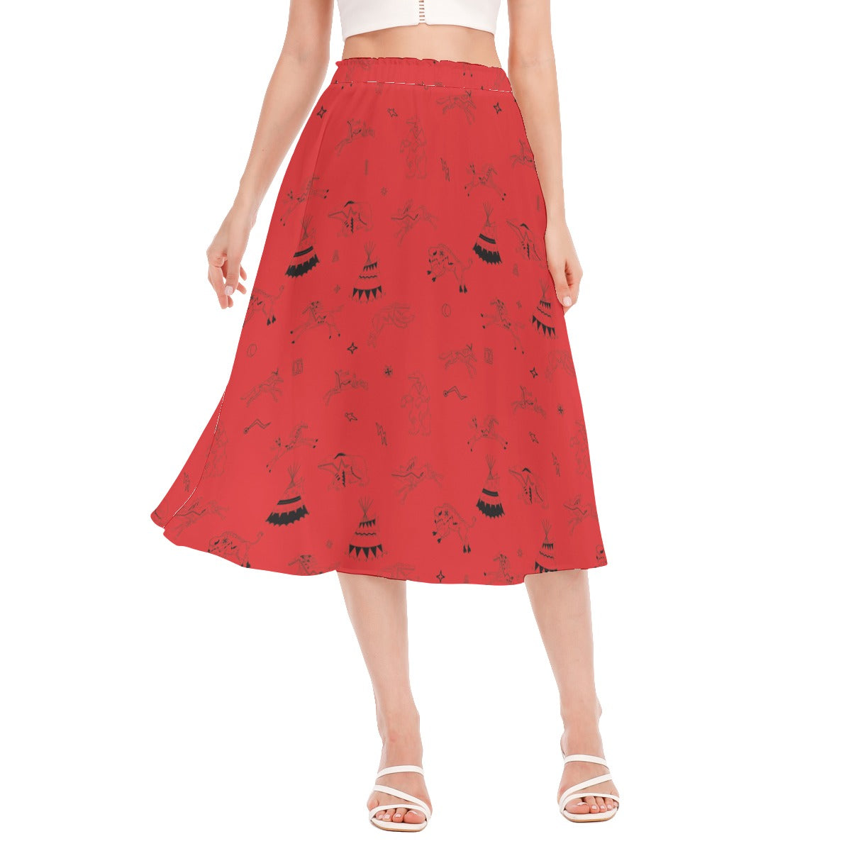 Ledger Dabbles Red Women's Long Section Chiffon Skirt