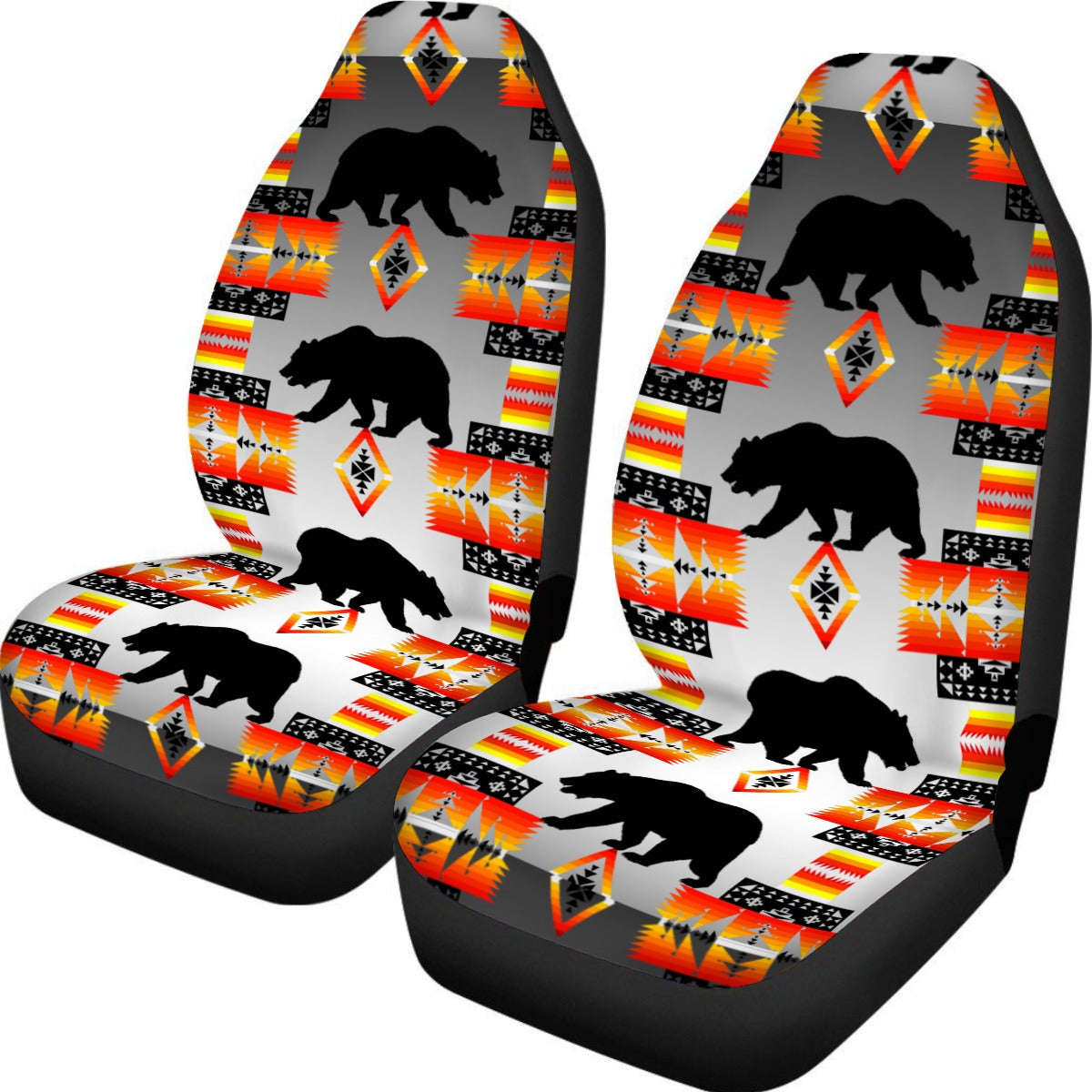 Bear Black and White Universal Car Seat Cover With Thickened Back
