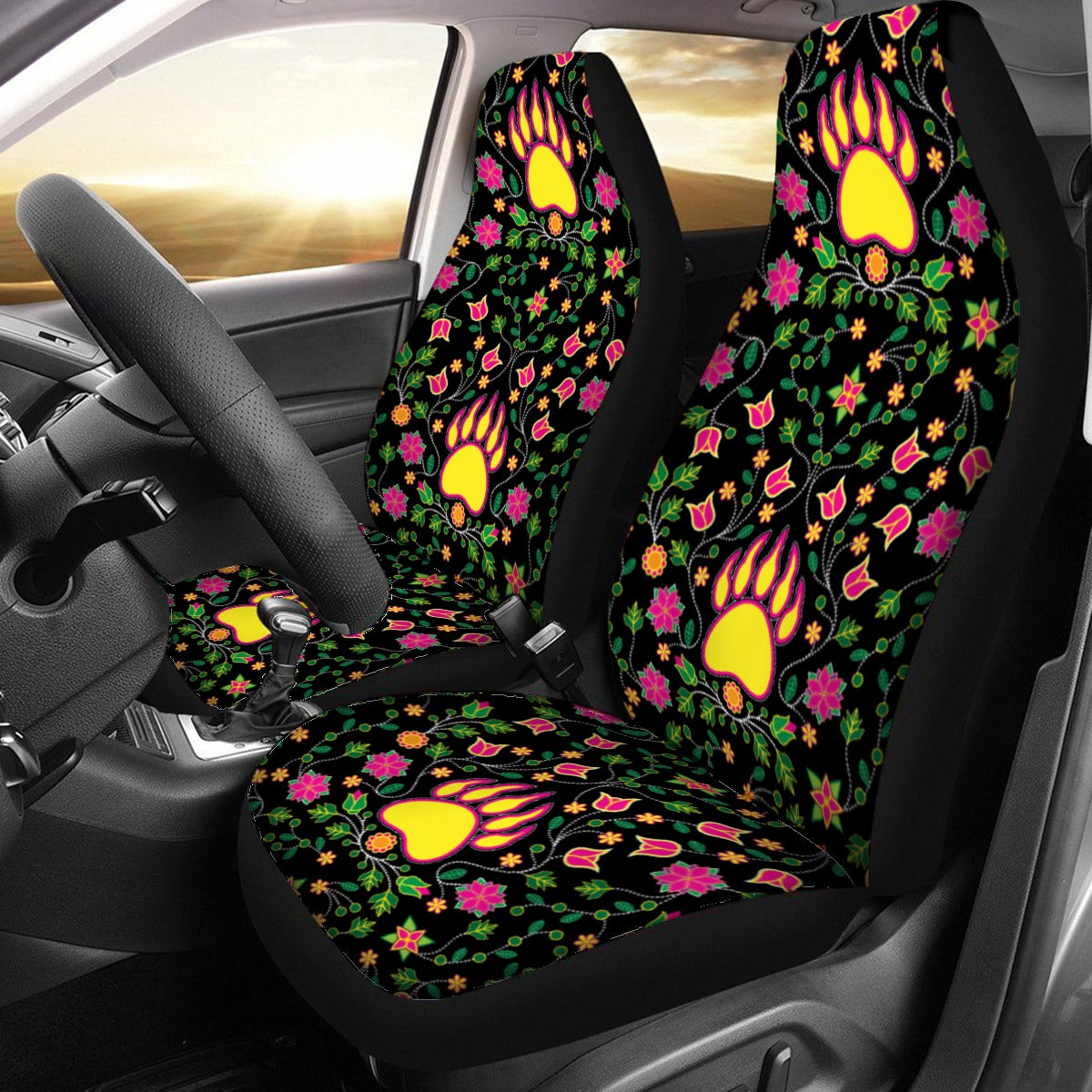 Floral Bearpaw Universal Car Seat Cover With Thickened Back