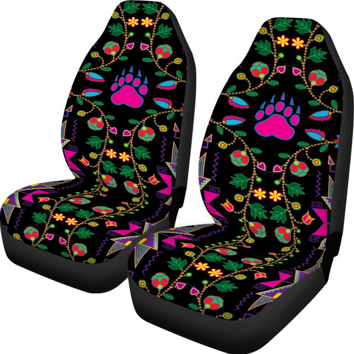Geometric Floral Fall Black Universal Car Seat Cover With Thickened Back