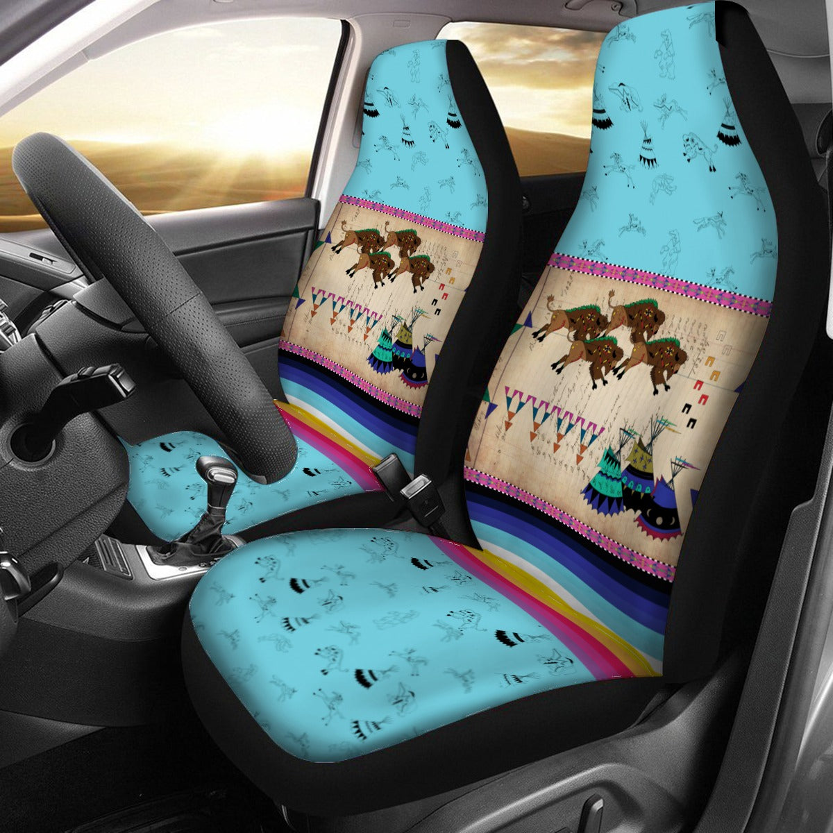 Buffalos Running Sky Universal Car Seat Cover With Thickened Back