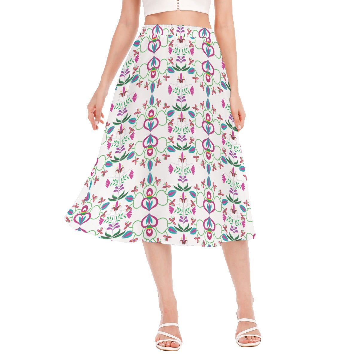 Quilled Divine White Women's Long Section Chiffon Skirt