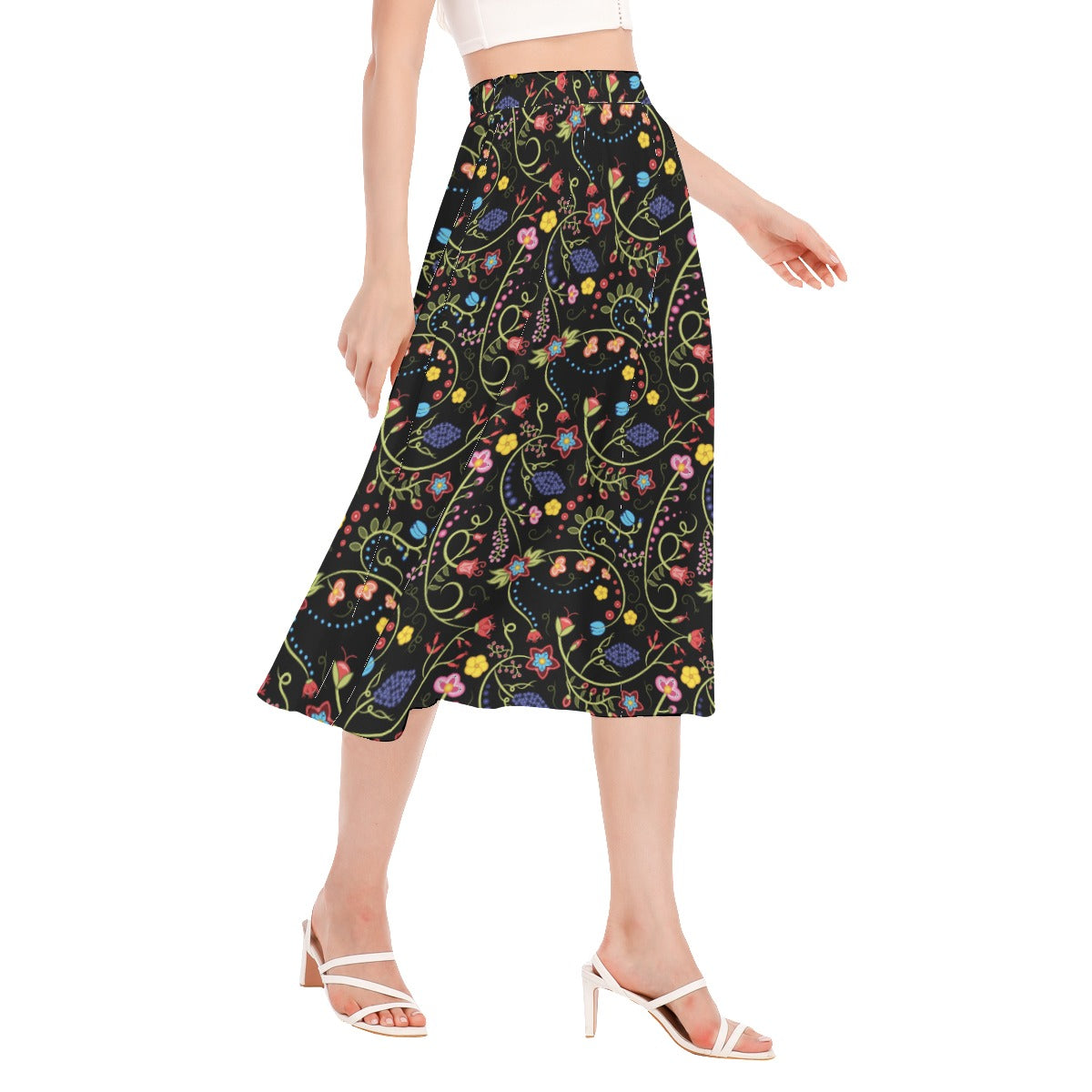 Fresh Fleur Midnight Women's Long Section Chiffon Skirt