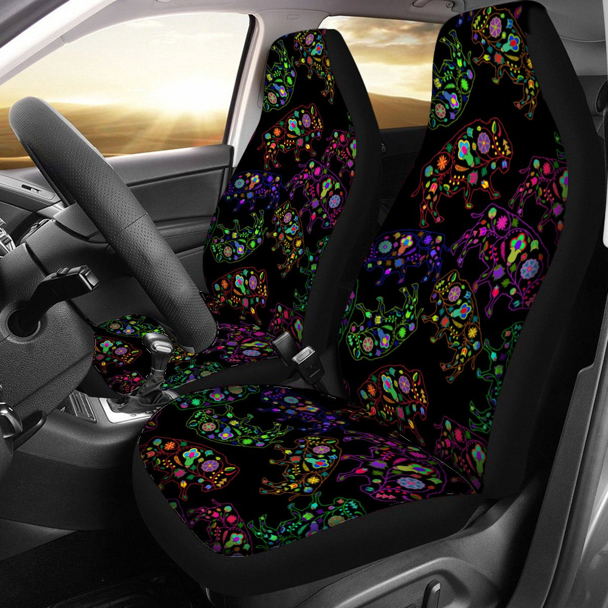 Floral Buffalo Universal Car Seat Cover With Thickened Back