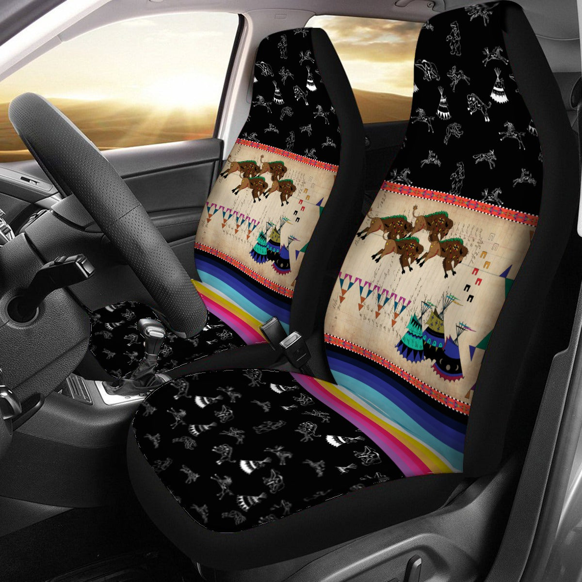 Buffalos Running Black Sky Universal Car Seat Cover With Thickened Back