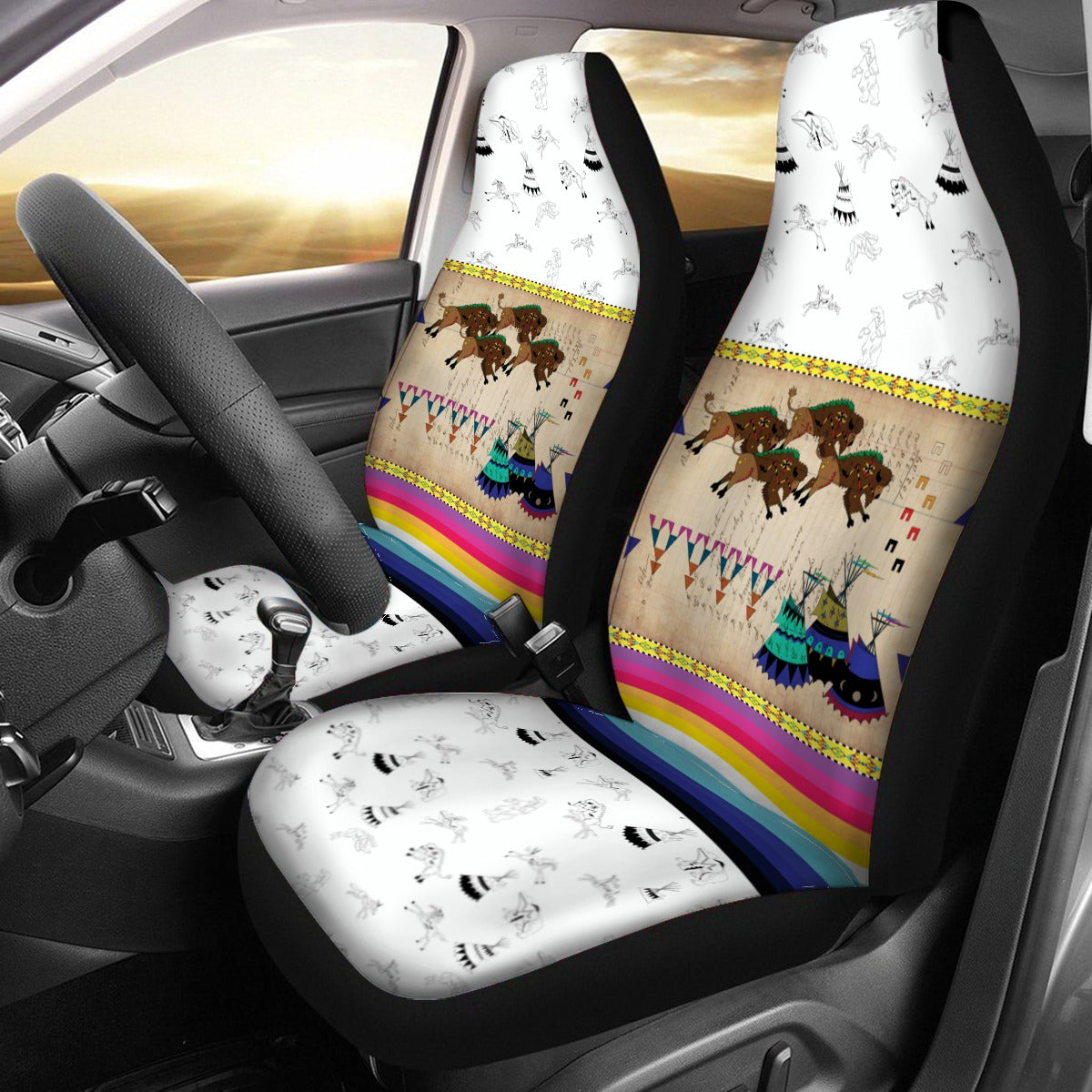 Buffalos Running White Clay Universal Car Seat Cover With Thickened Back