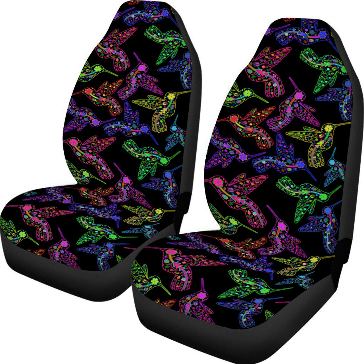 Neon Floral Hummingbird Universal Car Seat Cover With Thickened Back
