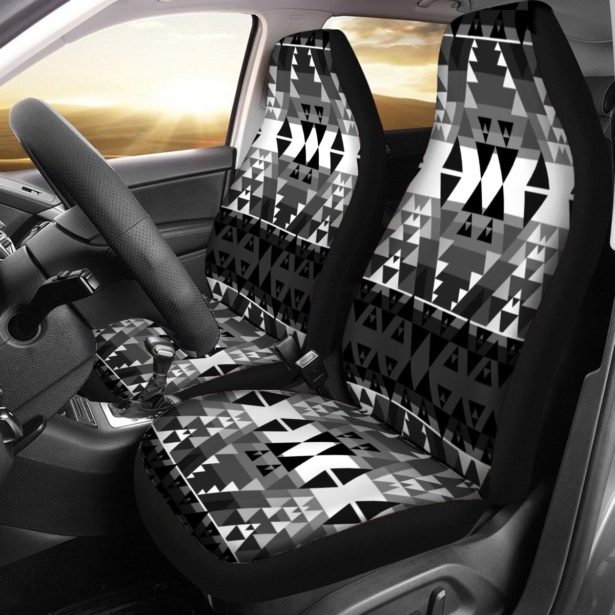 Writing on Stone Black and White Universal Car Seat Cover With Thickened Back