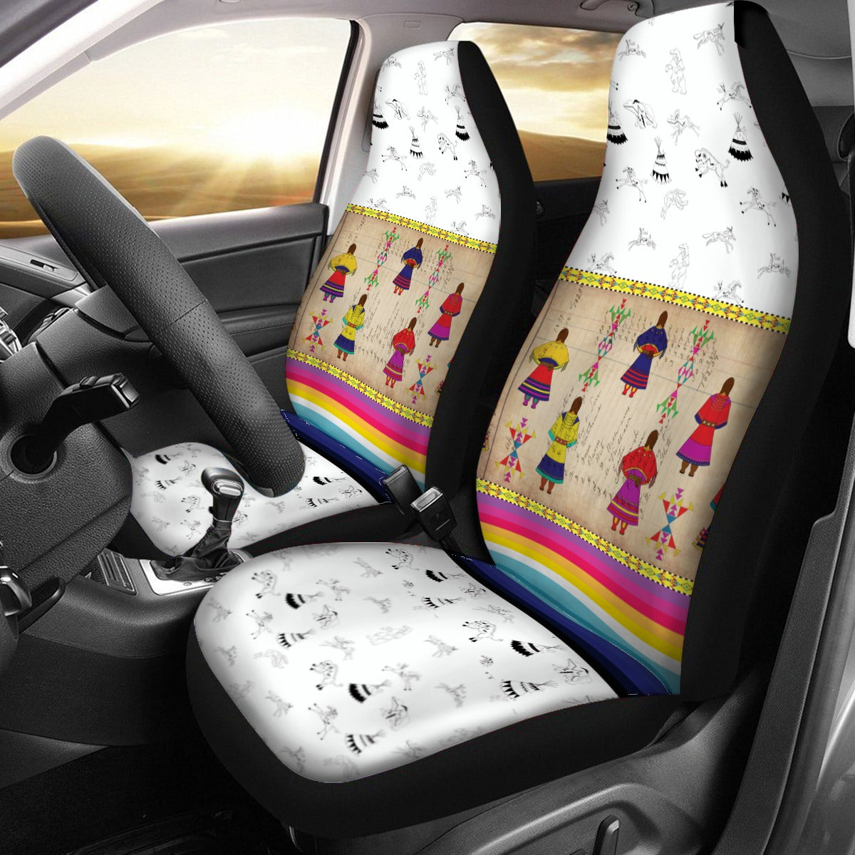 Ledger Round Dance Clay Universal Car Seat Cover With Thickened Back