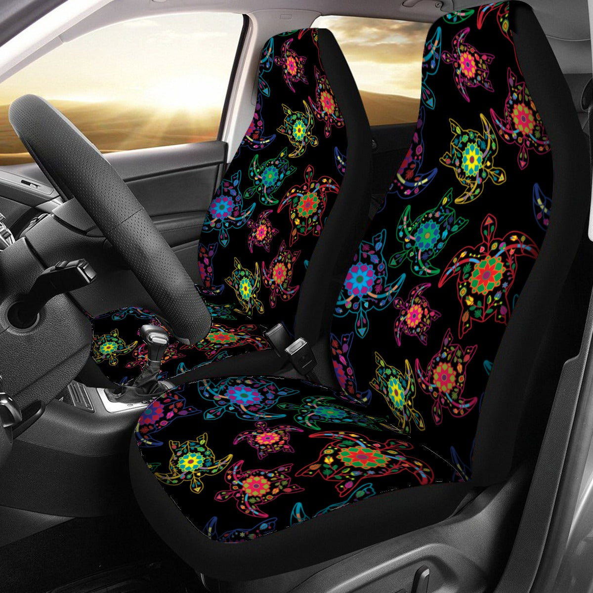 Neon Floral Turtle Universal Car Seat Cover With Thickened Back
