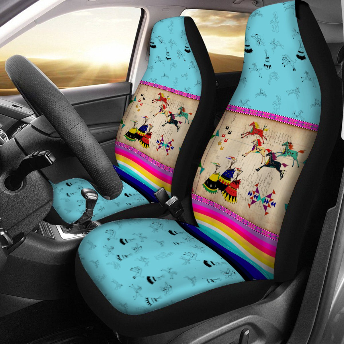 Horses Running Sky Universal Car Seat Cover With Thickened Back