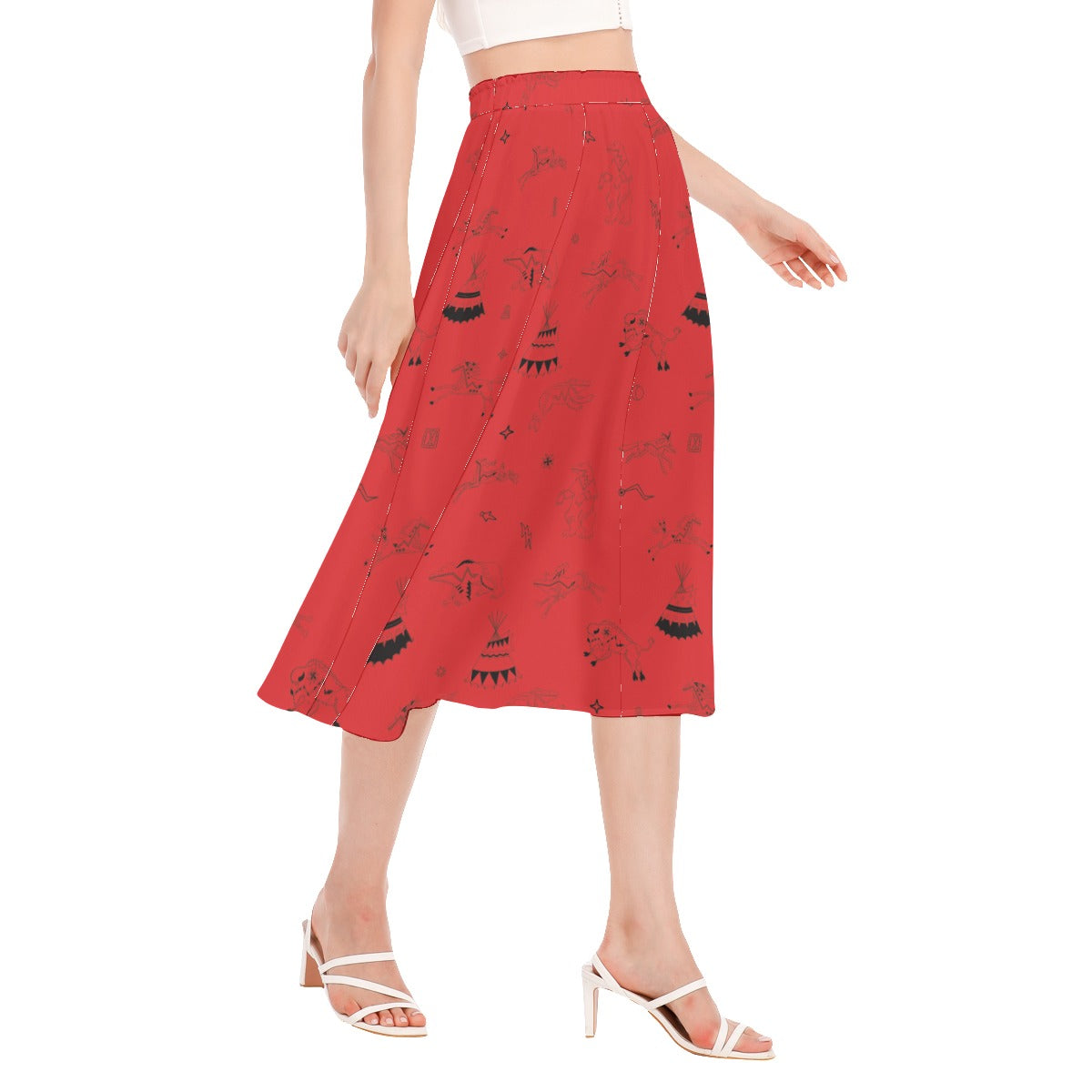Ledger Dabbles Red Women's Long Section Chiffon Skirt