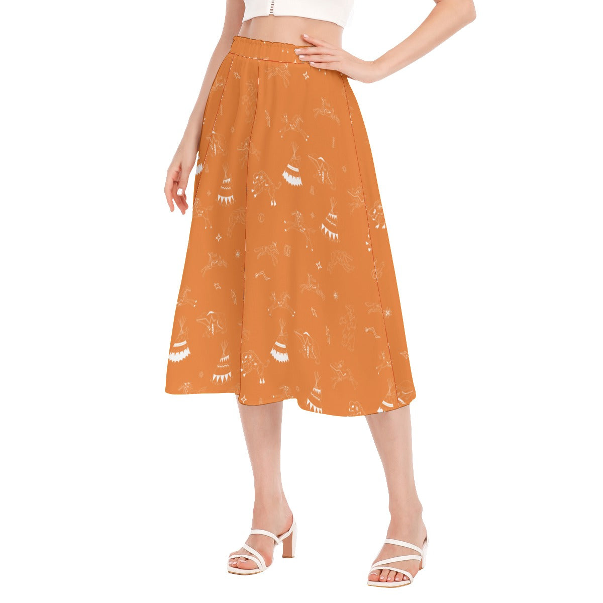 Ledger Dabbles Orange Women's Long Section Chiffon Skirt