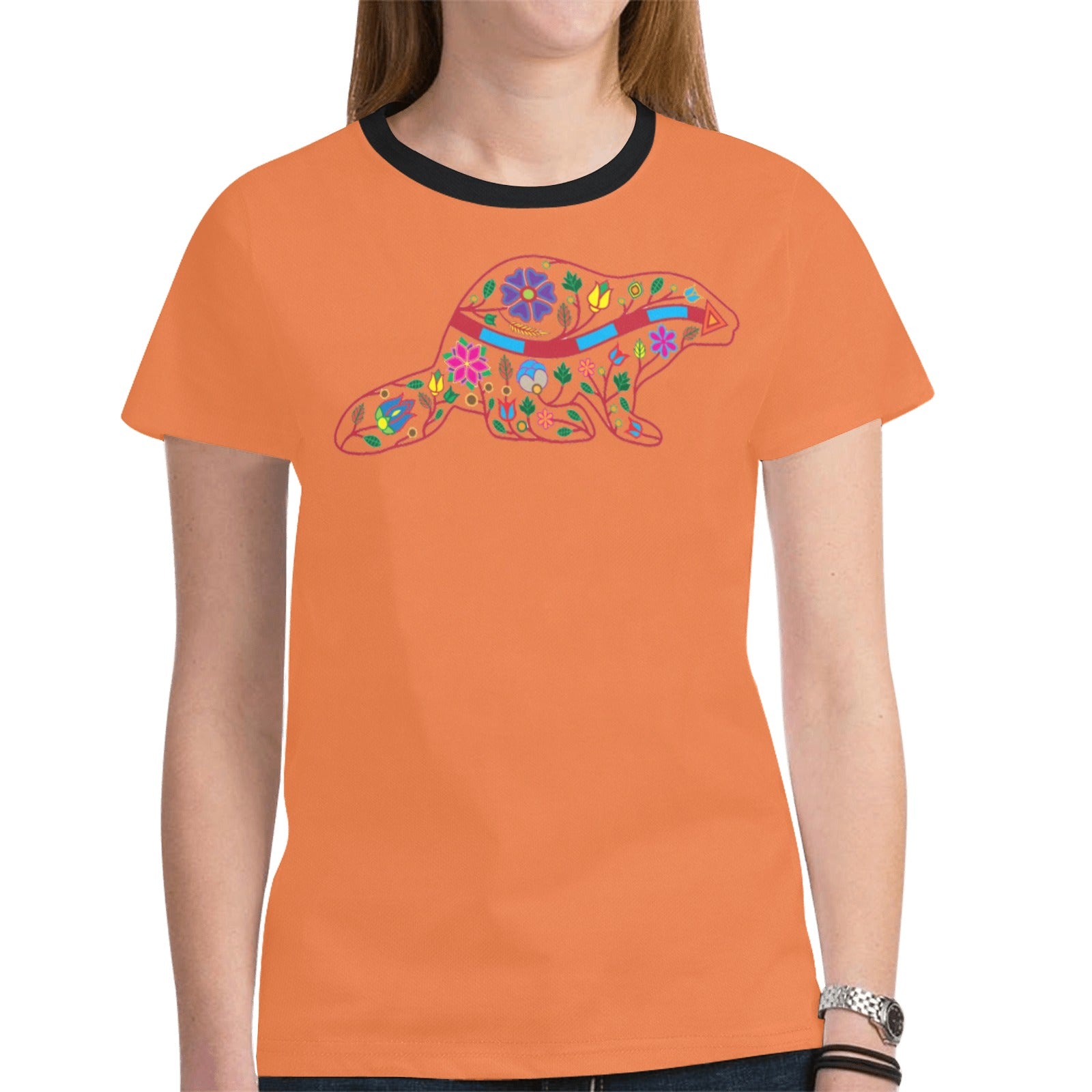 Floral Beaver Spirit Guide (Orange) T-shirt for Women