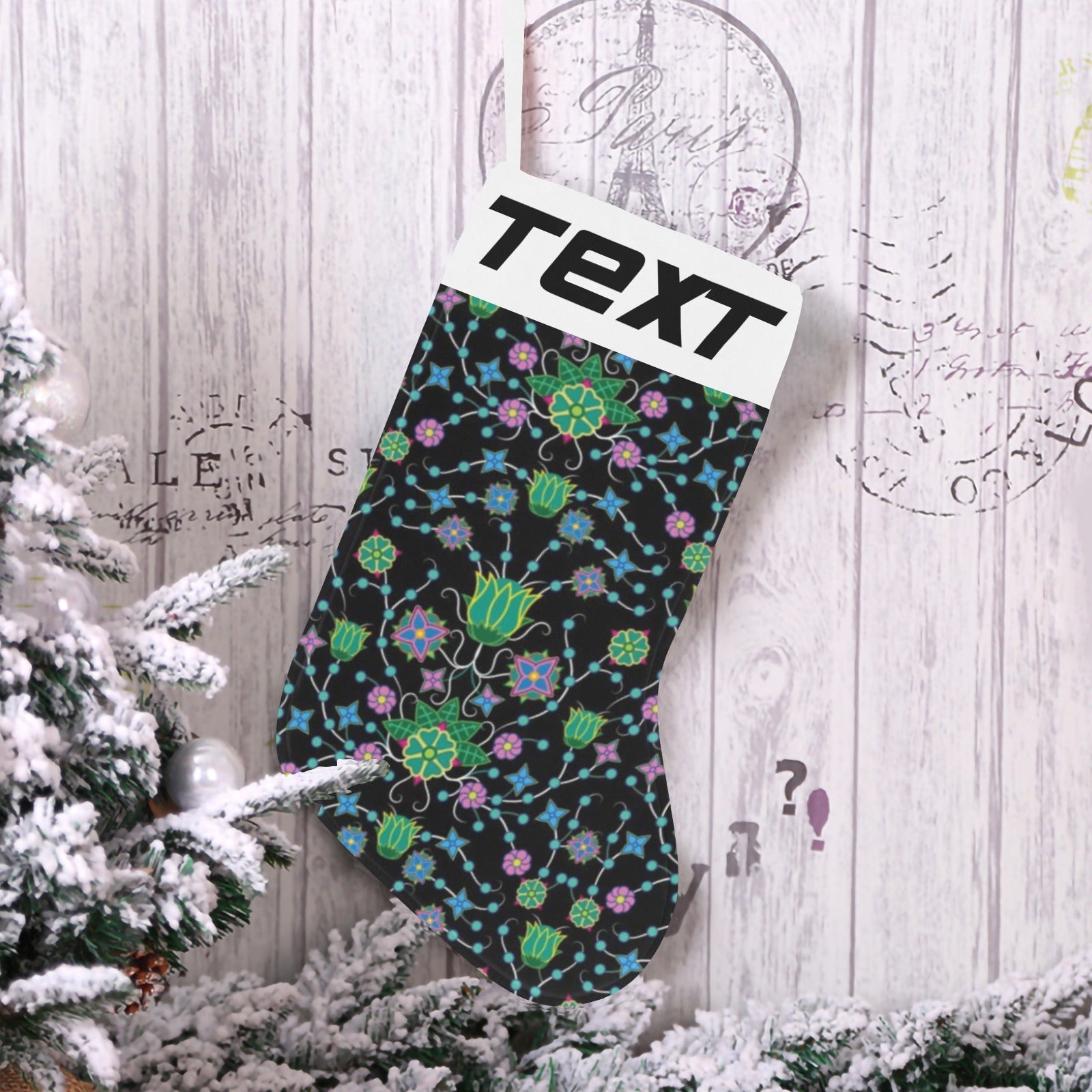 Floral Damask Garden Christmas Stocking (Custom Text on The Top)