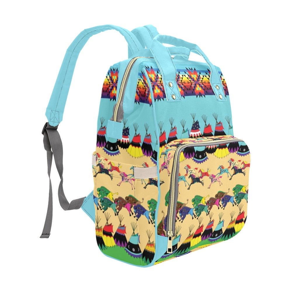Horses and Buffalo Ledger Torquoise Multi-Function Diaper Backpack/Diaper Bag