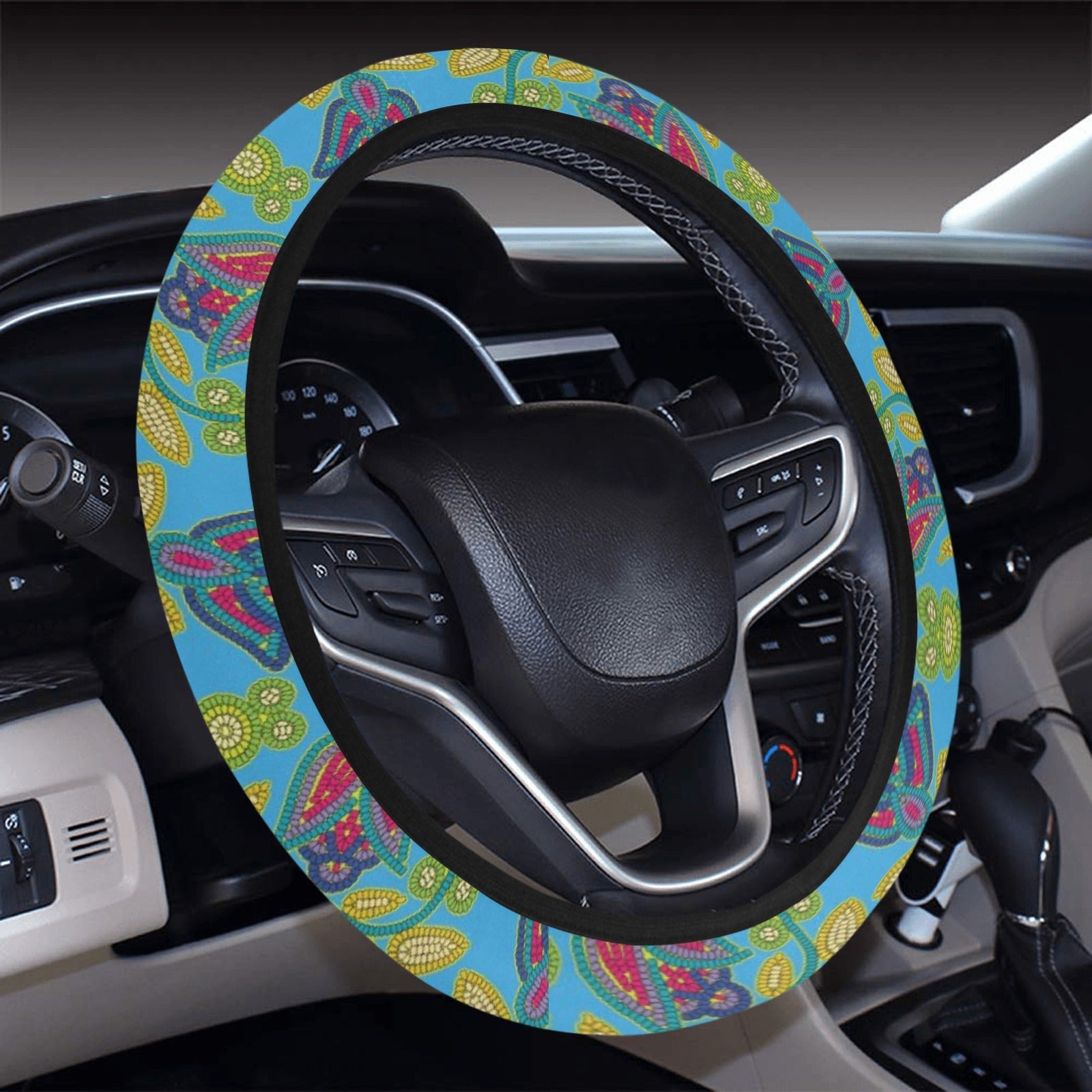 Beaded Nouveau Lime Steering Wheel Cover with Elastic Edge