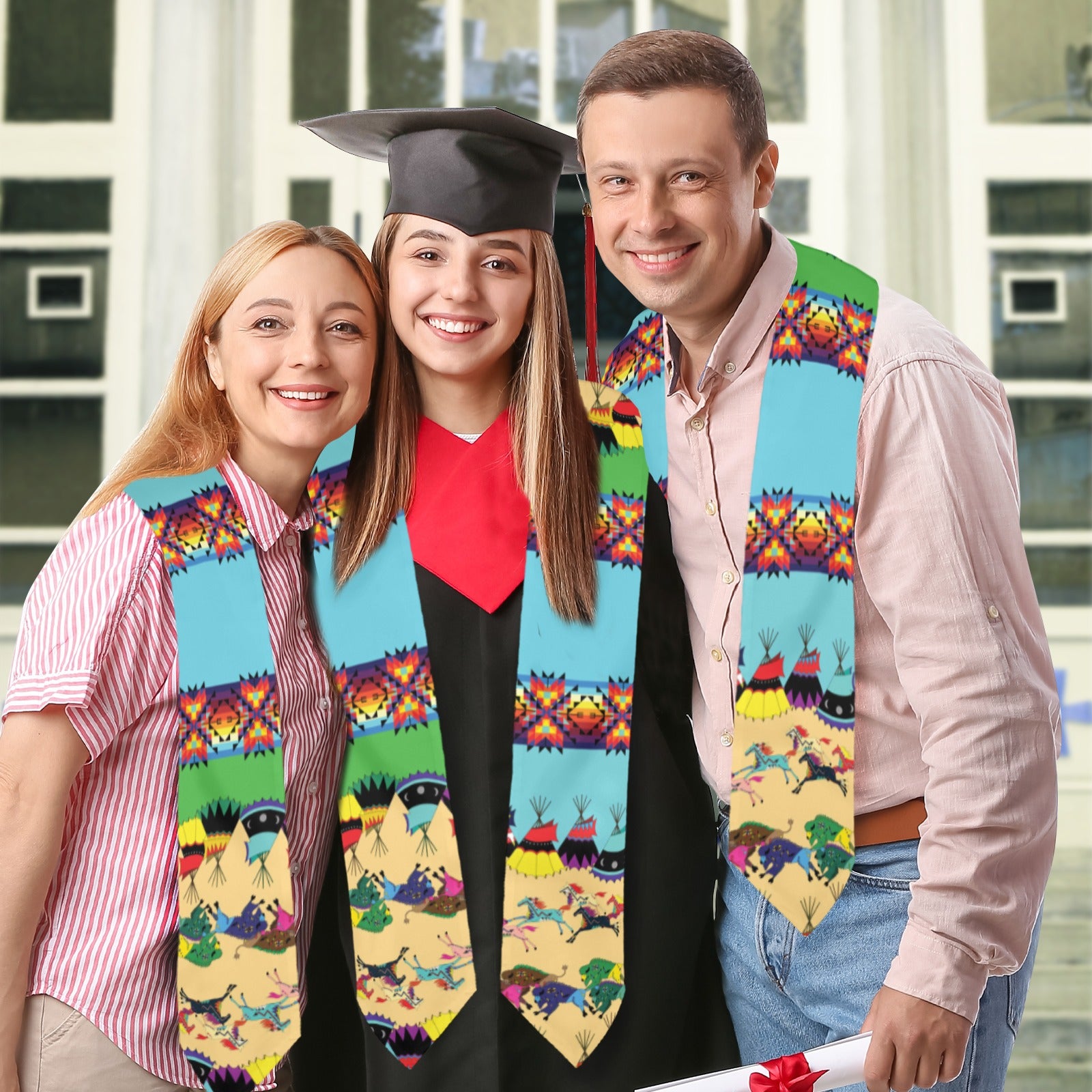 Horses and Buffalo Ledger Torquoise Graduation Stole