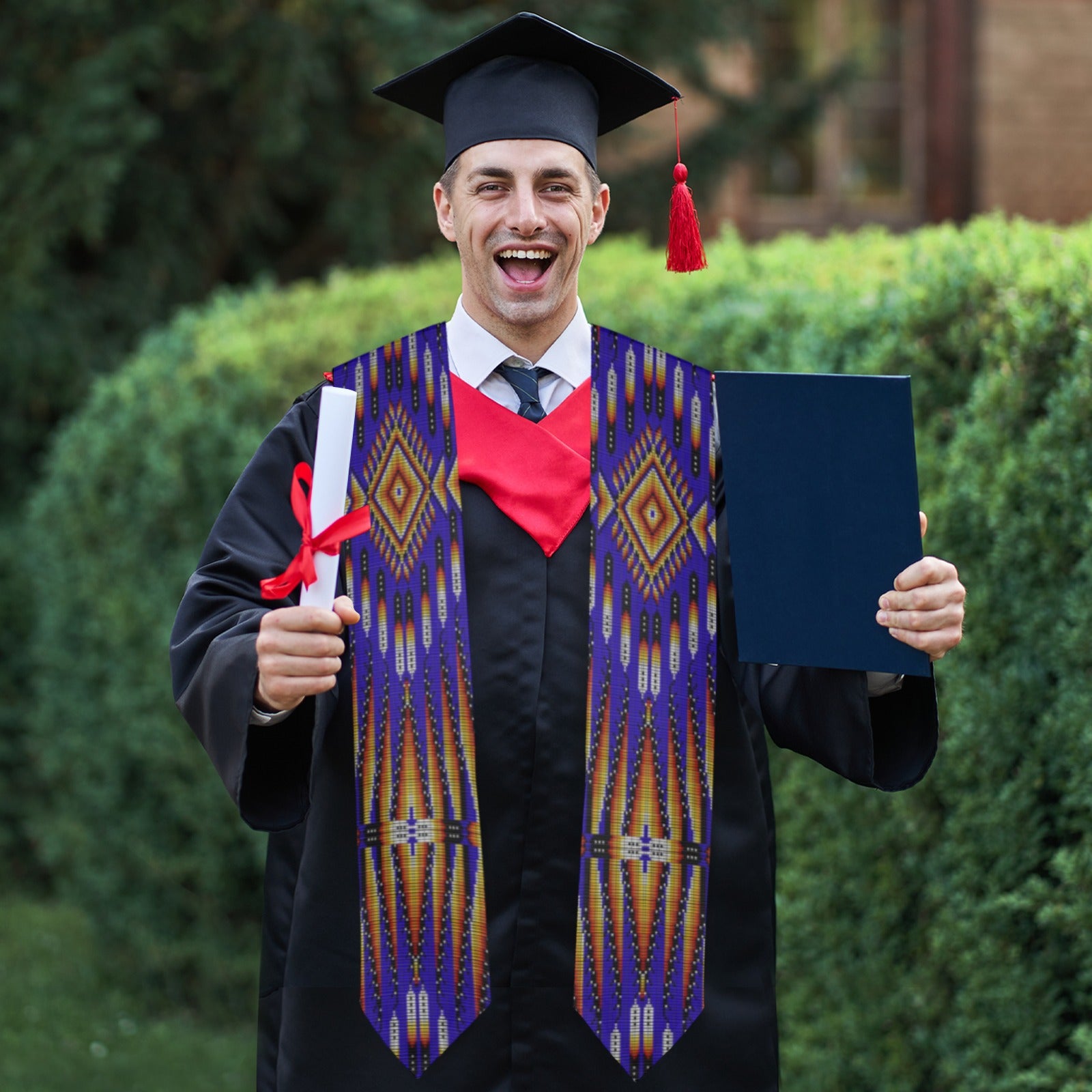 Fire Feather Blue Graduation Stole