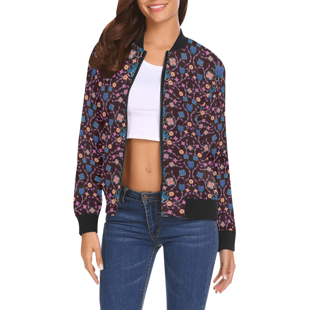 Floral Damask Purple Bomber Jacket for Women