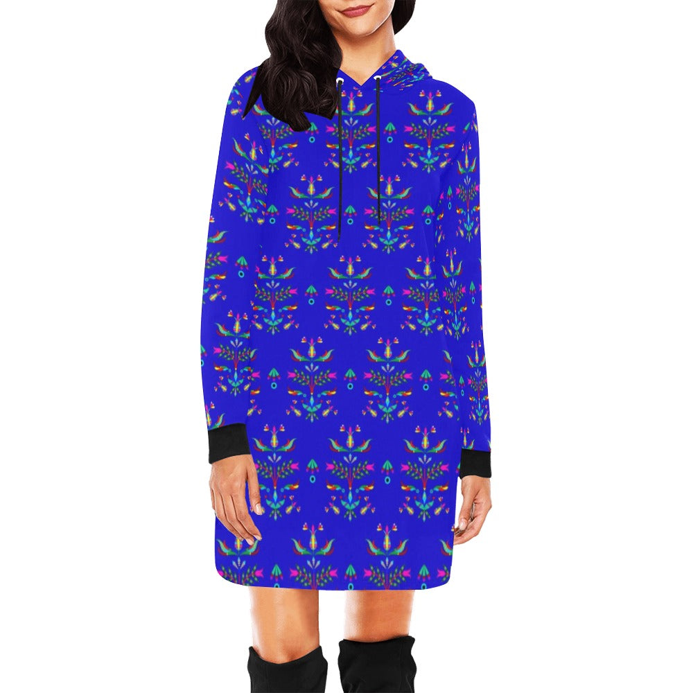 Dakota Damask Blue Hoodie Dress