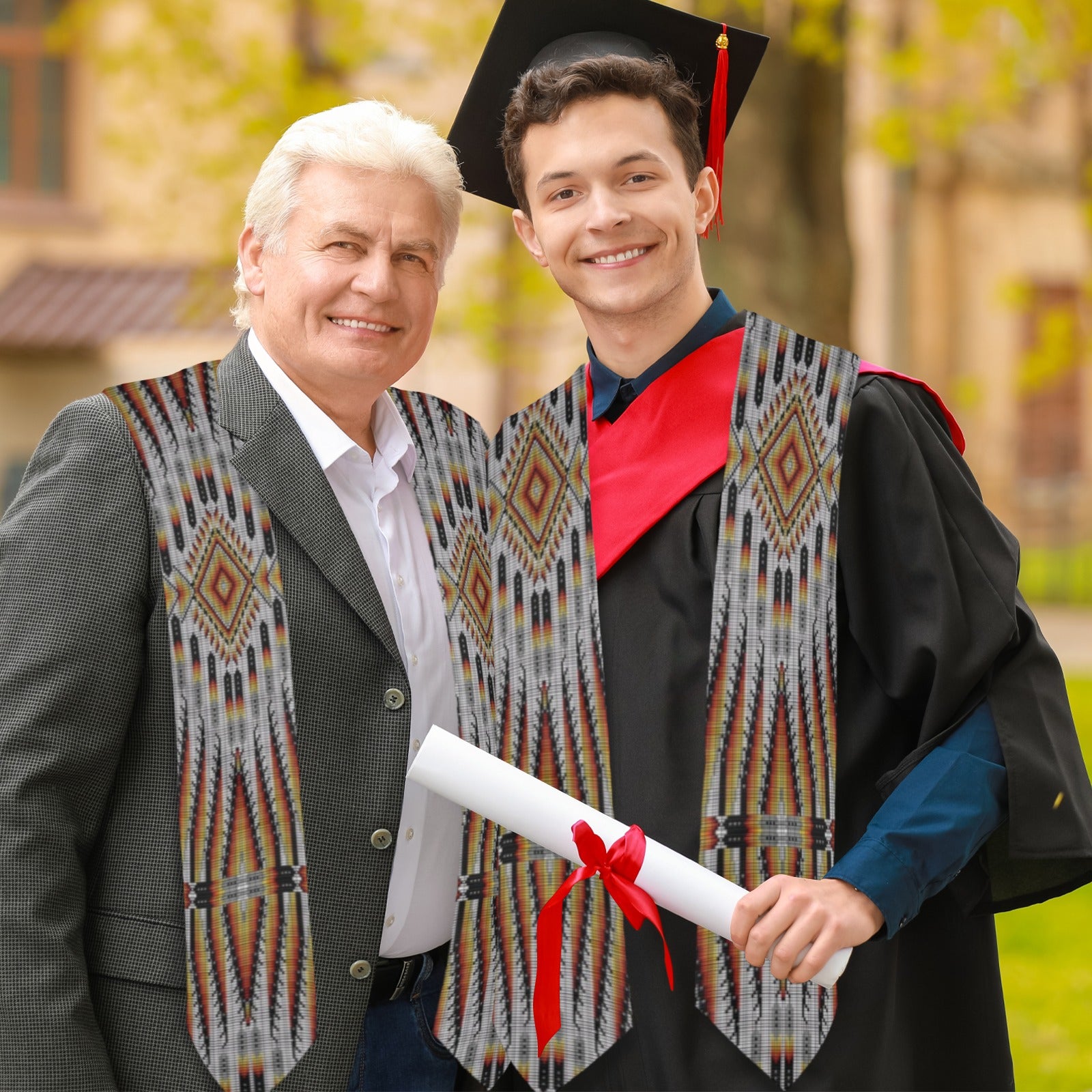 Fire Feather White Graduation Stole