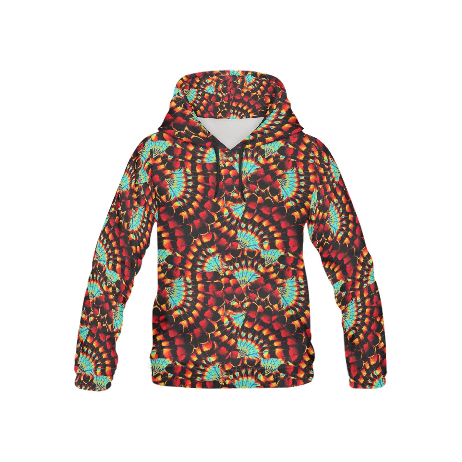 Hawk Feathers Fire and Turquoise Hoodie for Kid (USA Size)