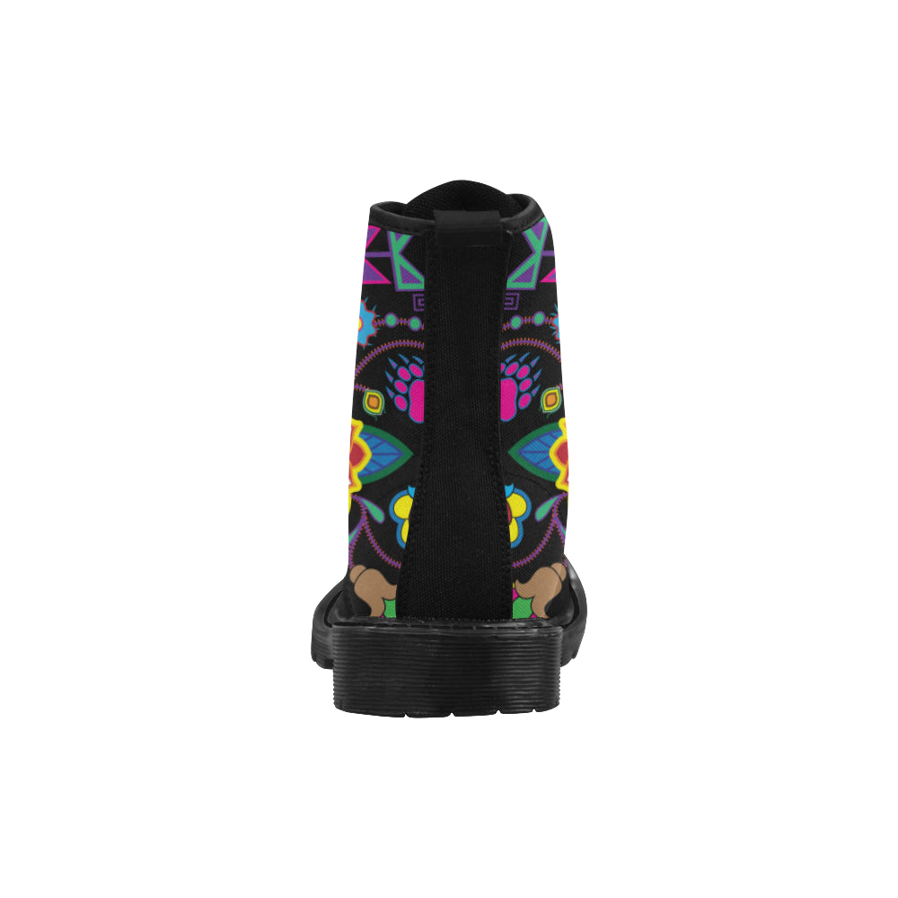 Geometric Floral Winter-Black Boots for Women (Black)