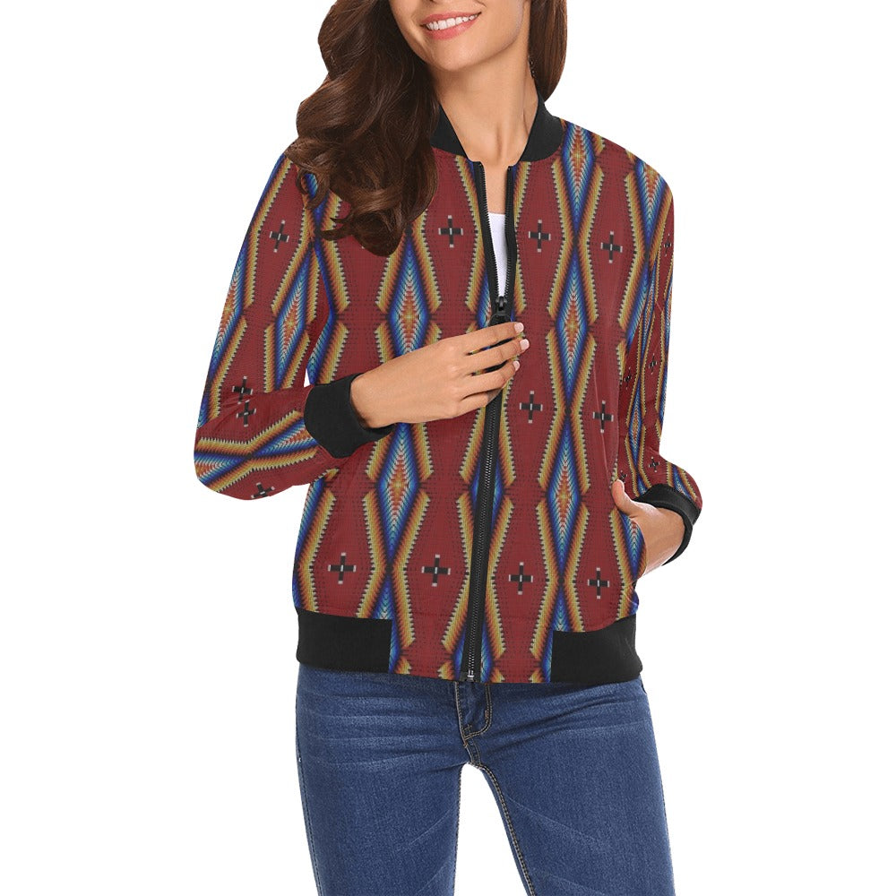 Diamond in the Bluff Red All Over Print Bomber Jacket for Women