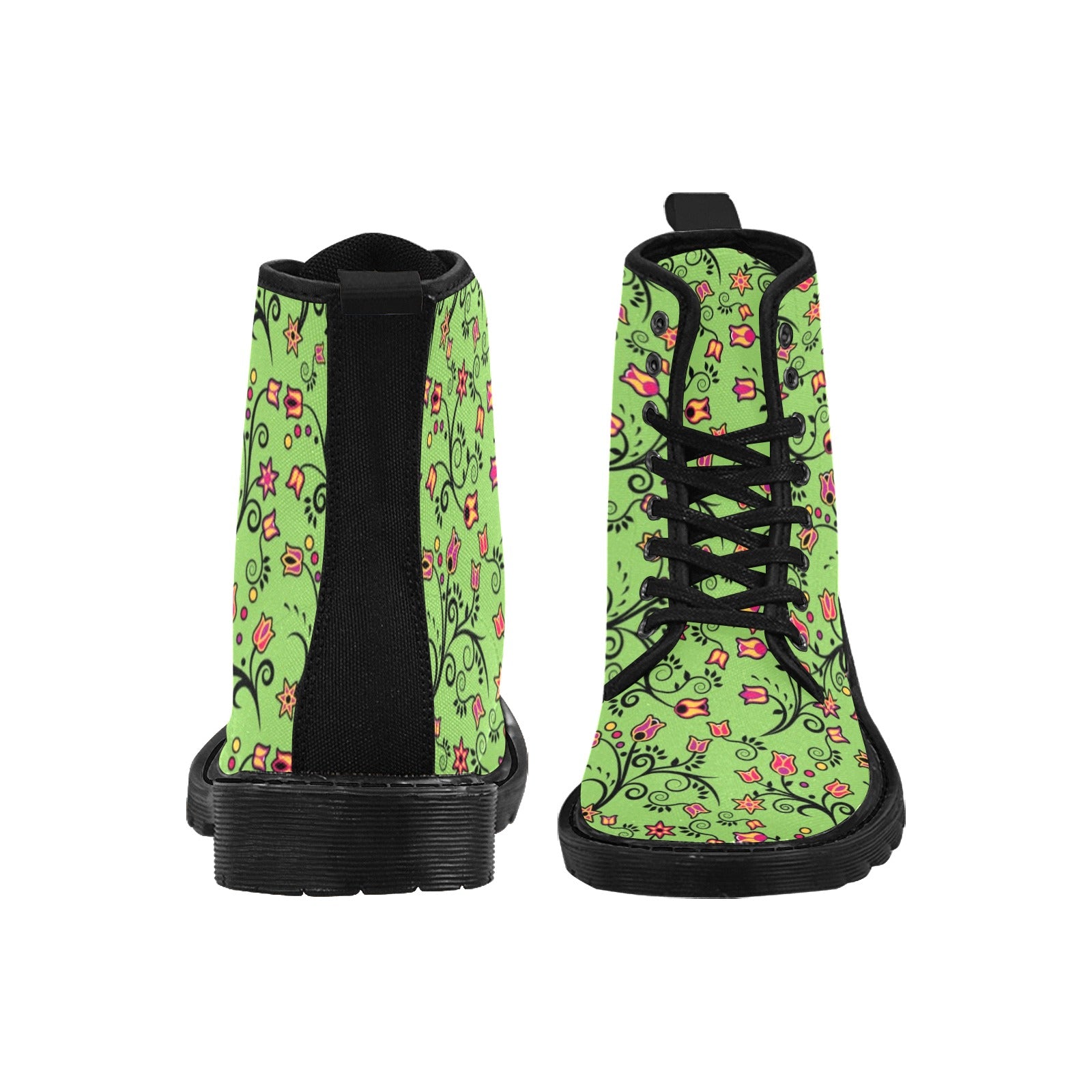 LightGreen Yellow Star Boots for Women (Black)