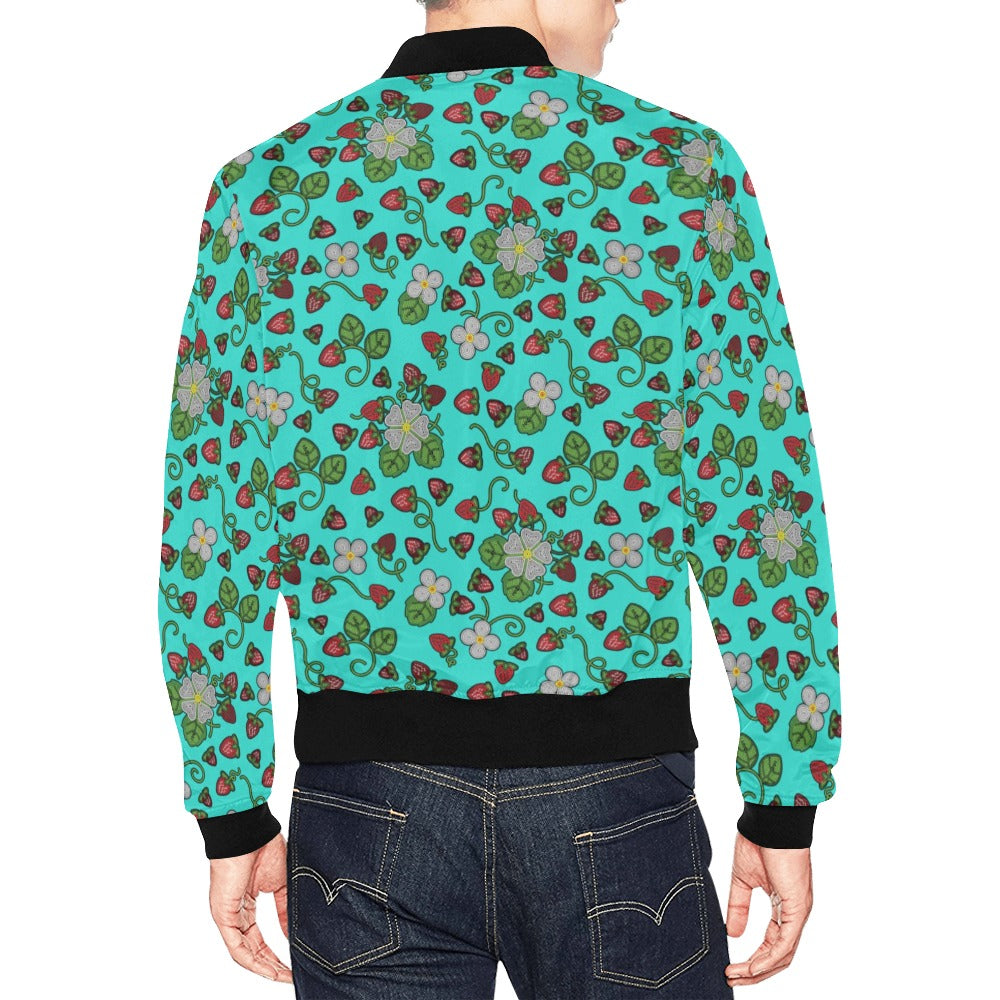 Strawberry Dreams Turquoise All Over Print Bomber Jacket for Men