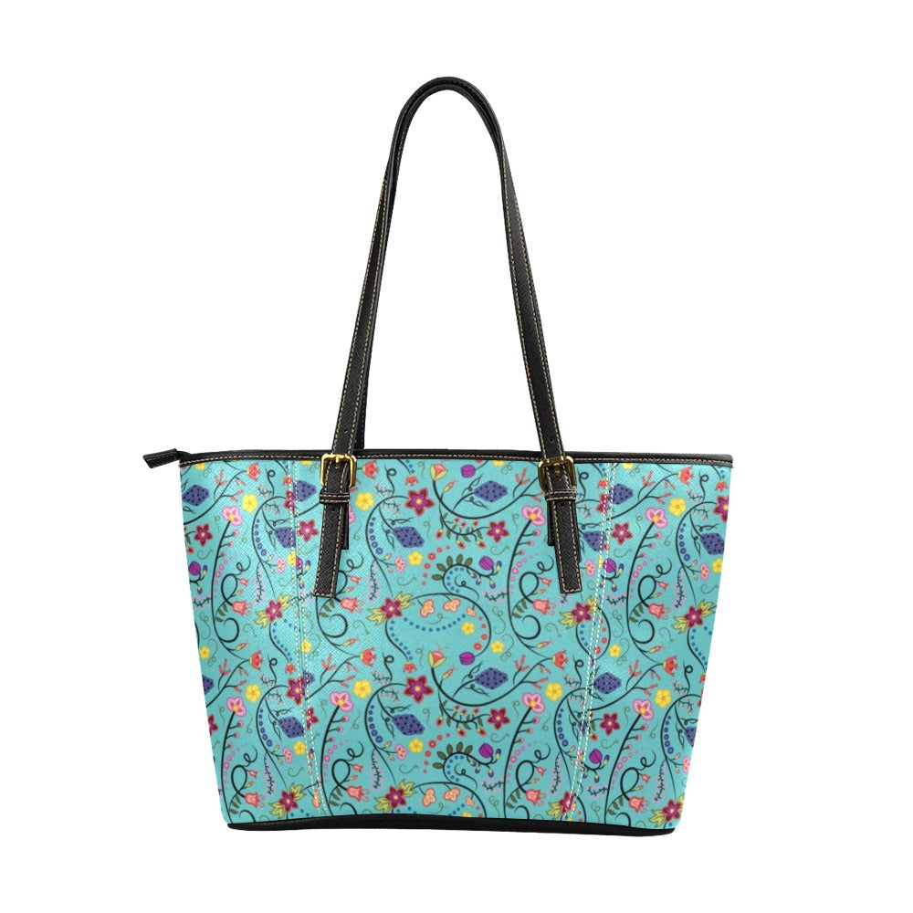 Fresh Fleur Sky Leather Tote Bag/Large