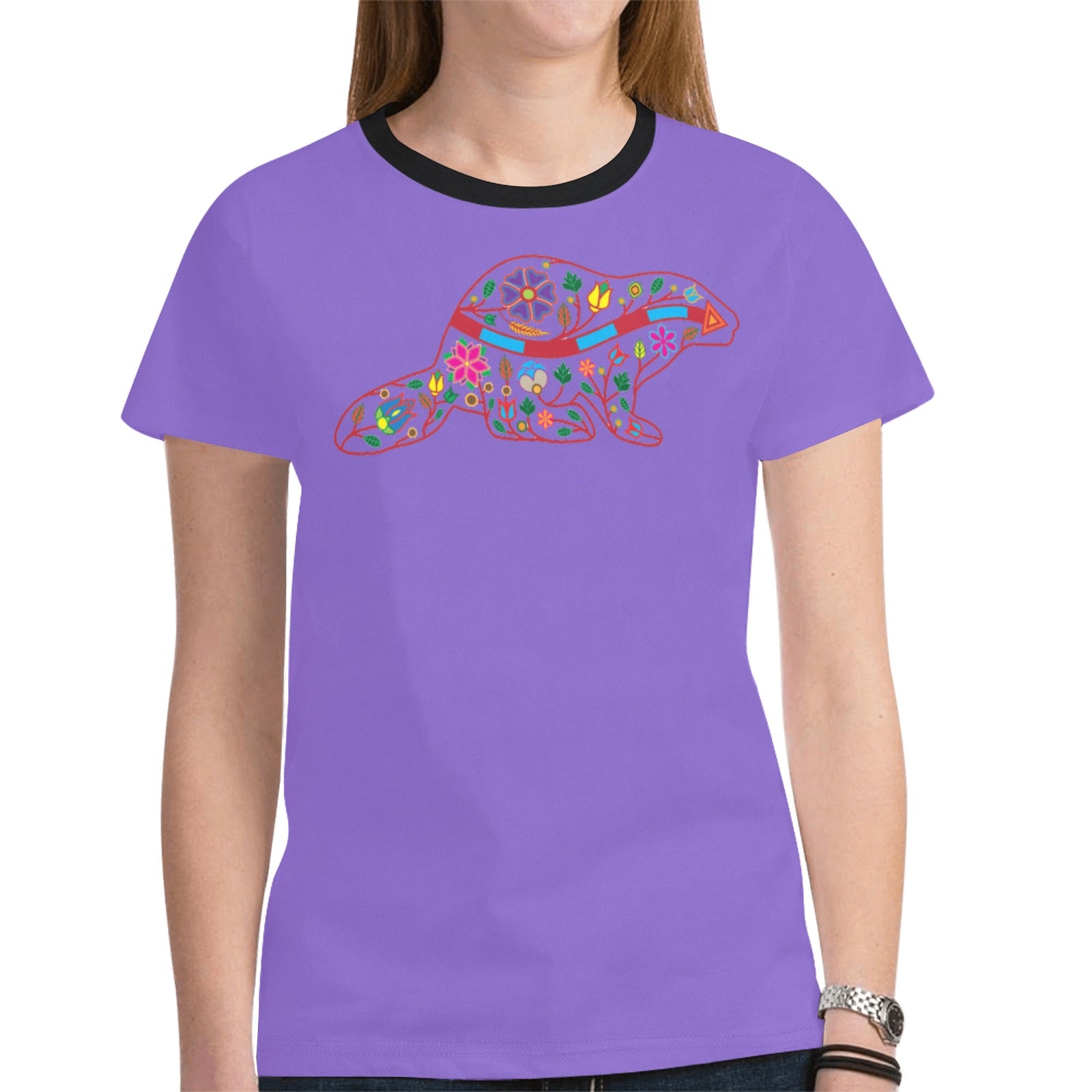 Floral Beaver Spirit Guide (Purple) T-shirt for Women