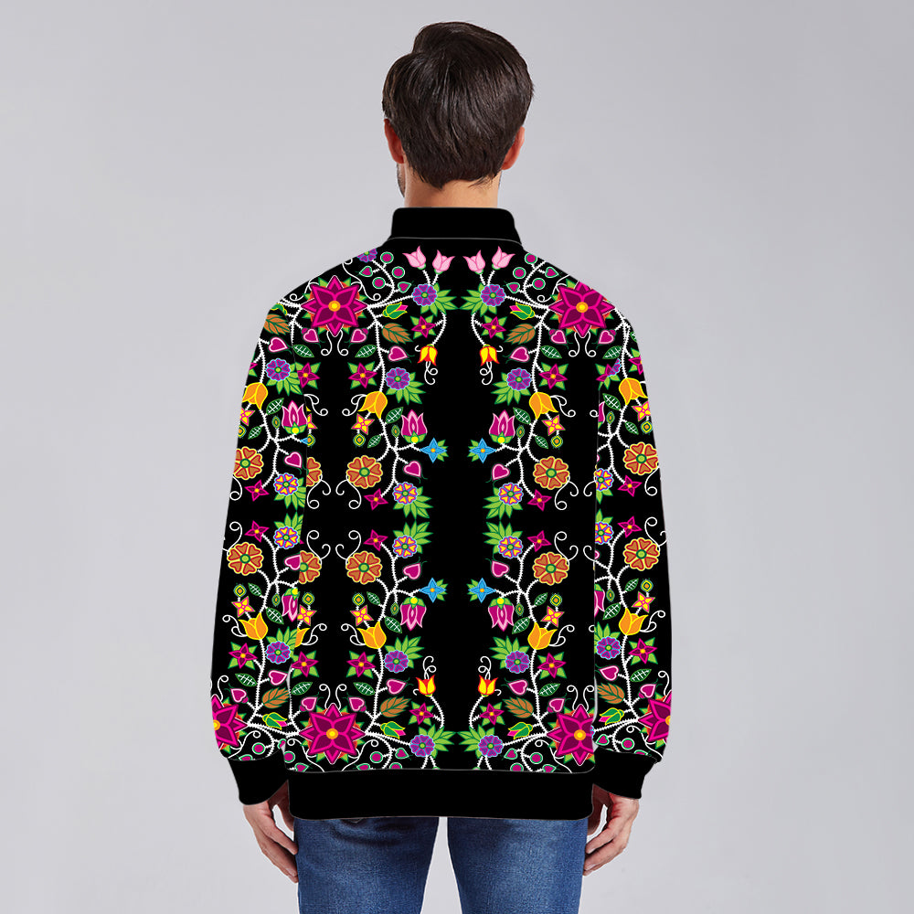 Floral Beadwork Youth Zippered Collared Lightweight Jacket