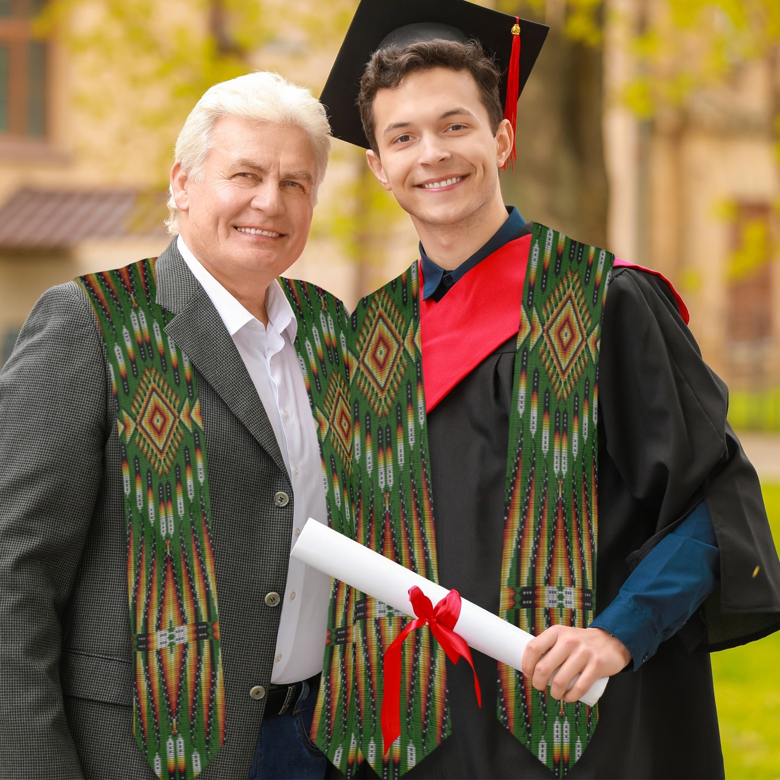 Fire Feather Green Graduation Stole