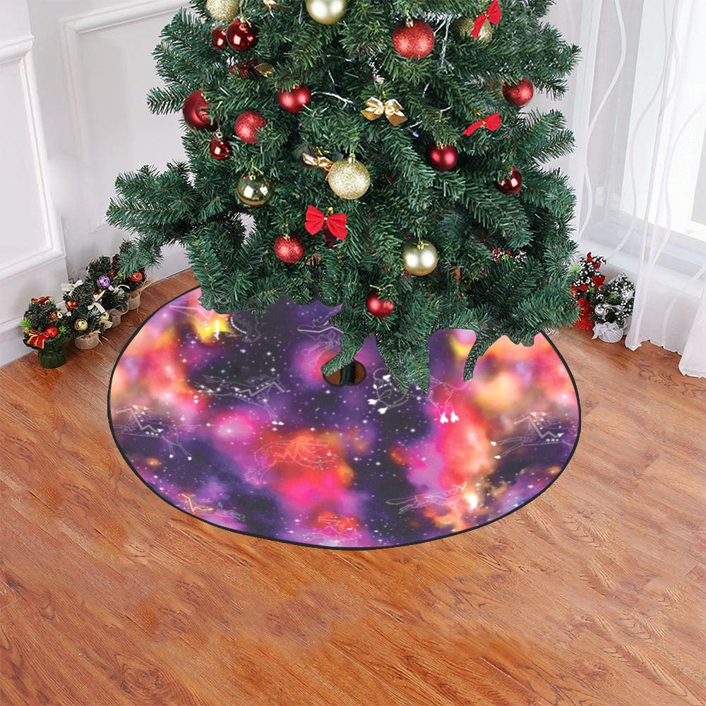 Animal Ancestors 9 Cosmic Swirl Purple and Red Christmas Tree Skirt 47" x 47"