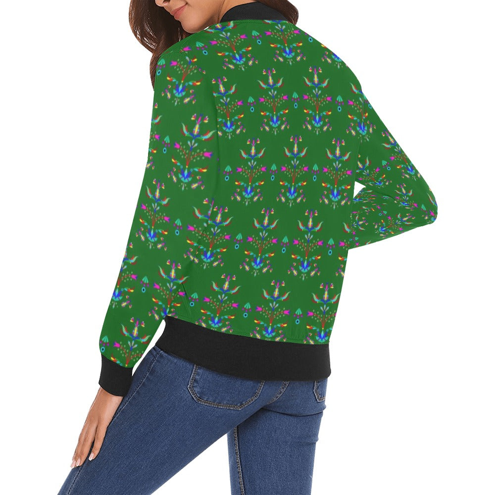 Dakota Damask Green All Over Print Bomber Jacket for Women