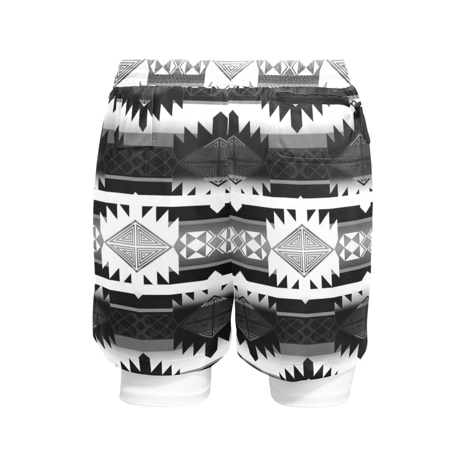 Okotoks Black and White Men's Sports Shorts with Compression Liner