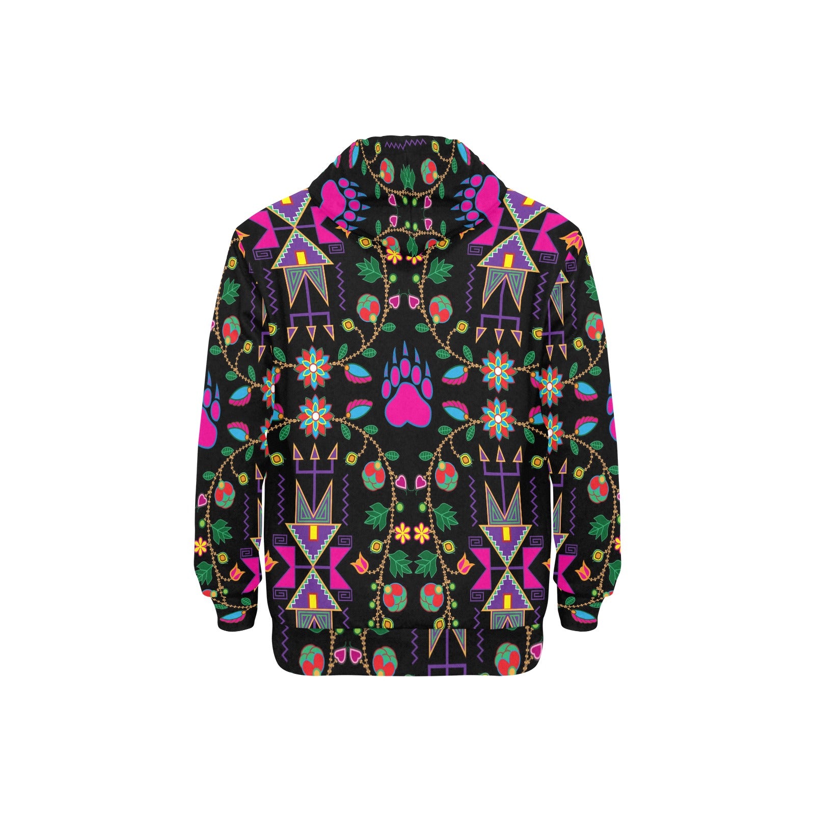 Geometric Floral Fall Black Men's Long Sleeve Fleece Hoodie