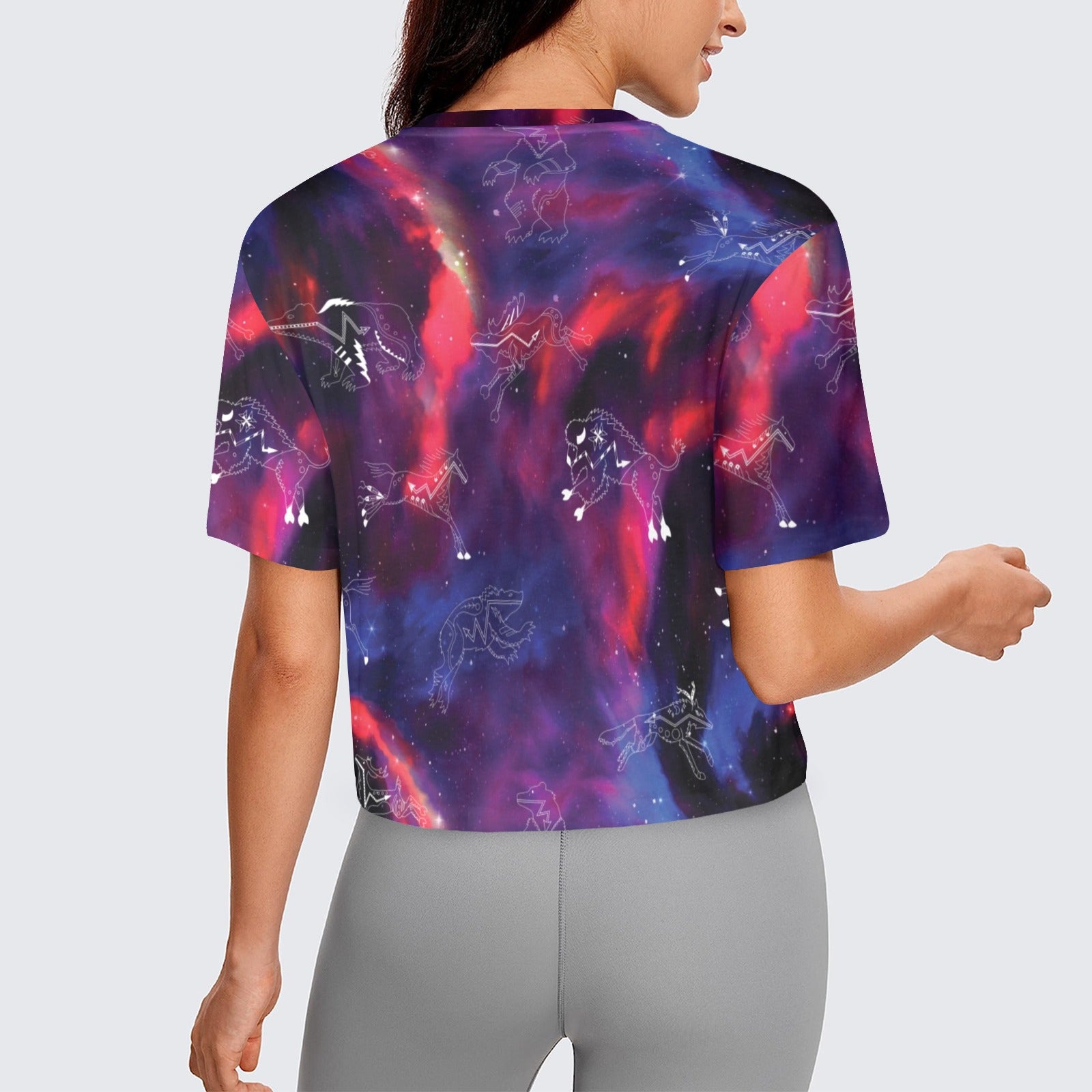 Animal Ancestors 3 Blue Pink Swirl Women's Cropped T-shirt